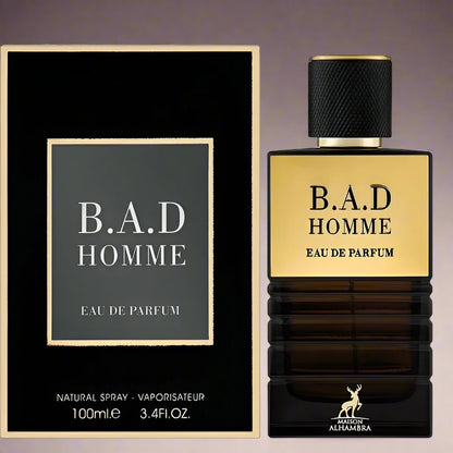 B.A.D Homme Perfume 100ml EDP by Maison Alhambra, a vibrant spicy fragrance for men.