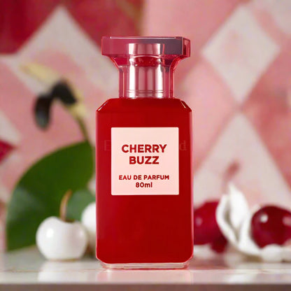 Cherry Buzz Perfume 100ml EDP by Fragrance World - Sweet and vibrant cherry-inspired fragrance.