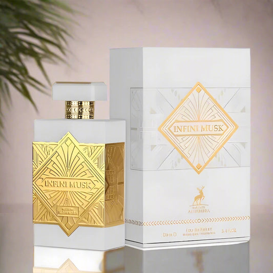 100ml Infini Musk EDP by Maison Alhambra, featuring a blend of citrus, musk, and floral notes.