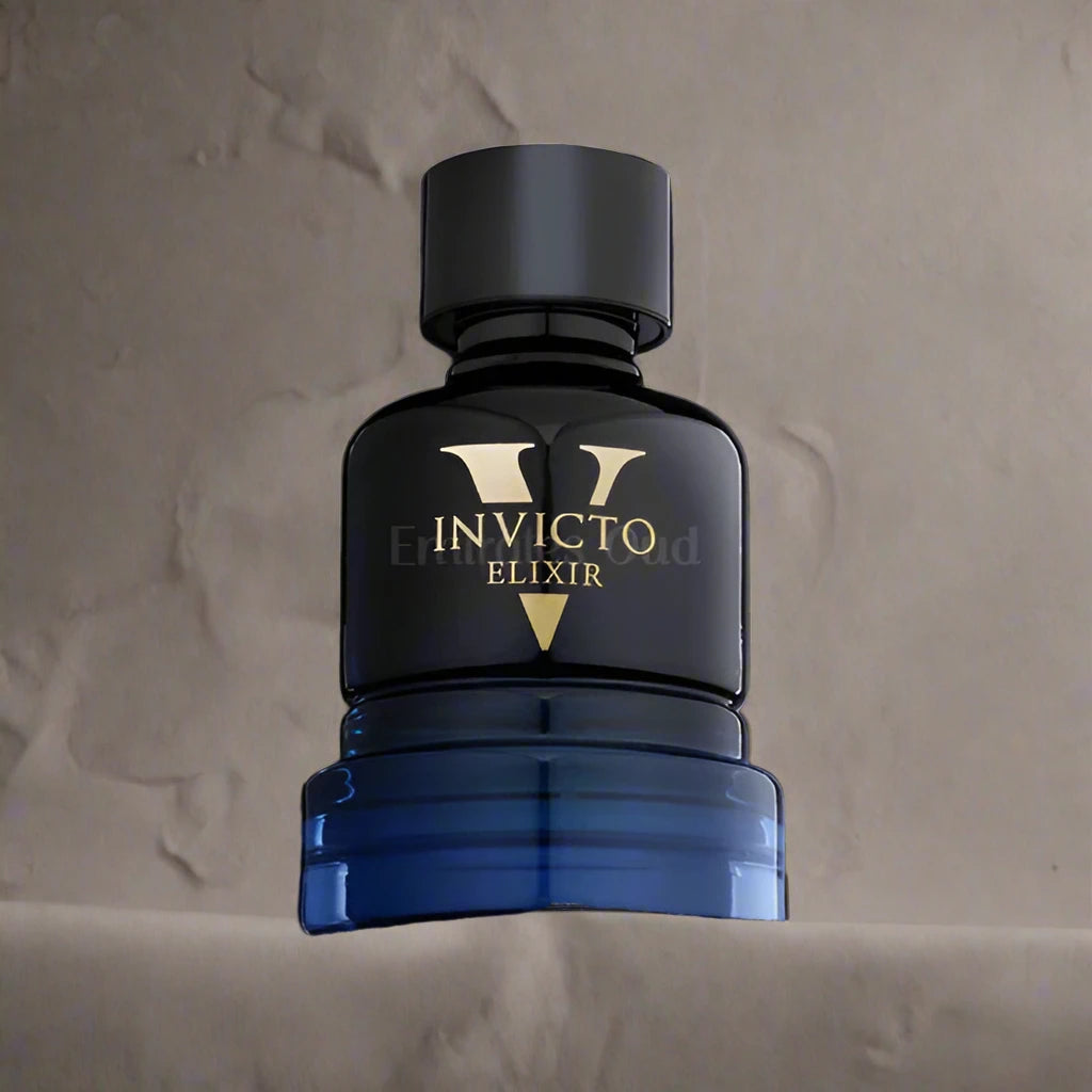 100ml Invicto Victorious Elixir EDP by Fragrance World, featuring spicy and warm notes for men.