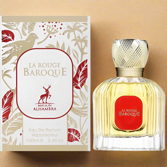 La Rouge Baroque 100ml EDP by Maison Alhambra – A luxurious fragrance in a striking crimson and gold design.