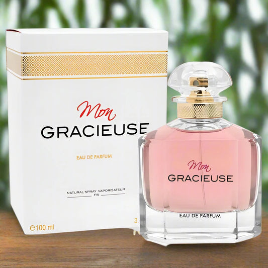 Mon Gracieuse Perfume bottle, 100ml EDP, featuring a blend of floral and woody notes.