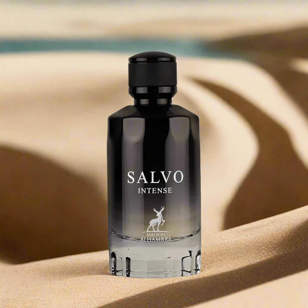 100ml Salvo Intense EDP by Maison Alhambra, featuring citrus and aromatic notes for men.
