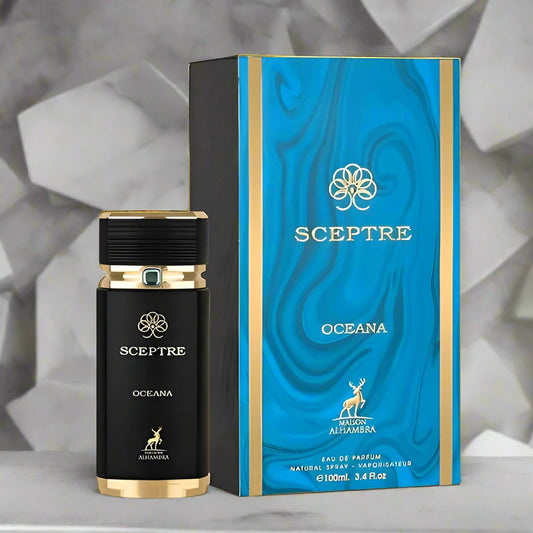 100ml Sceptre Oceana EDP by Maison Alhambra, featuring rich vanilla and oud notes for a luxurious fragrance experience.