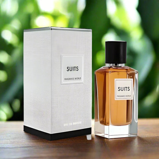 100ml Suits EDP by Fragrance World, featuring floral, spicy, and woody notes for sophistication