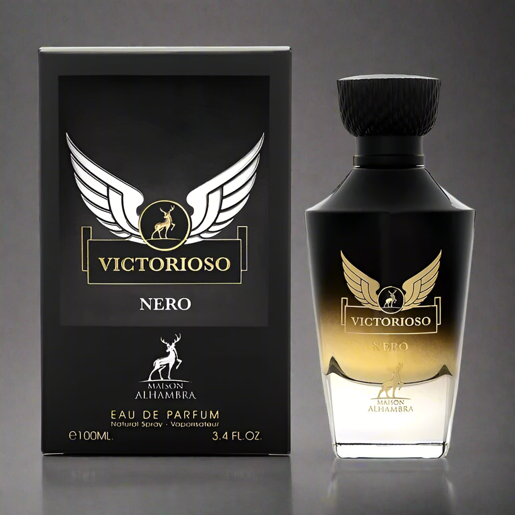 Victorioso Nero Victory Perfume 100ml EDP by Maison Alhambra, an elegant and powerful scent for men.