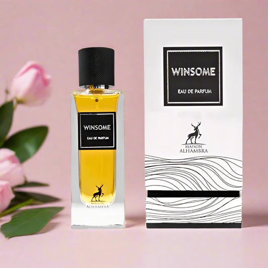 90ml Winsome EDP by Maison Alhambra, featuring floral and spicy notes for a unisex fragrance.