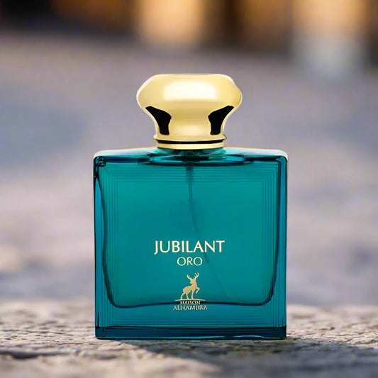 Jubilant Oro Perfume 100ml EDP by Alhambra - Exquisite fragrance with luxurious golden bottle.