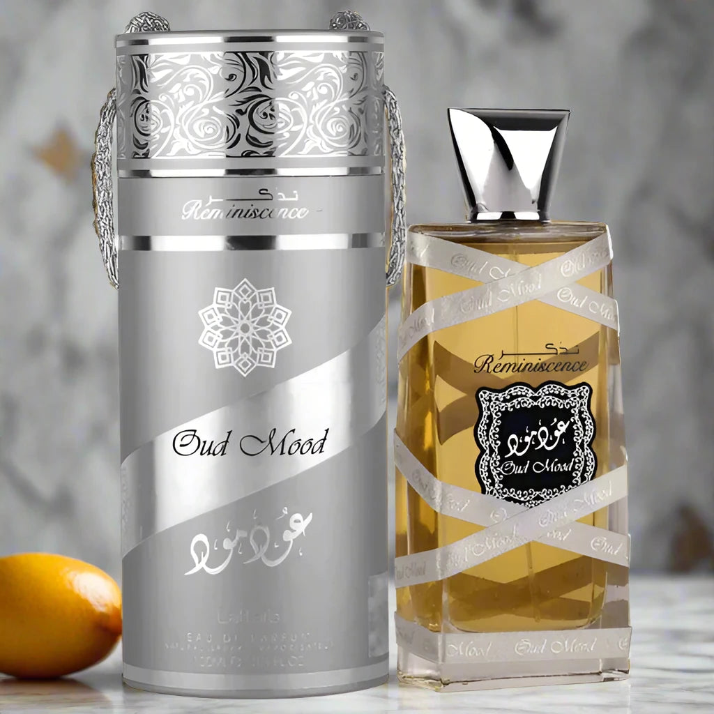 Oud Mood Reminiscence Silver Perfume 100ml EDP by Lattafa, a fresh oriental fragrance for unisex.