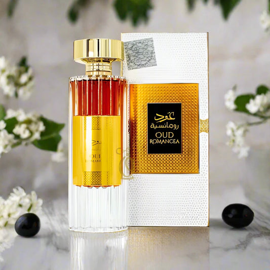 Oud Romancea Perfume 100ml EDP bottle featuring a luxurious design.