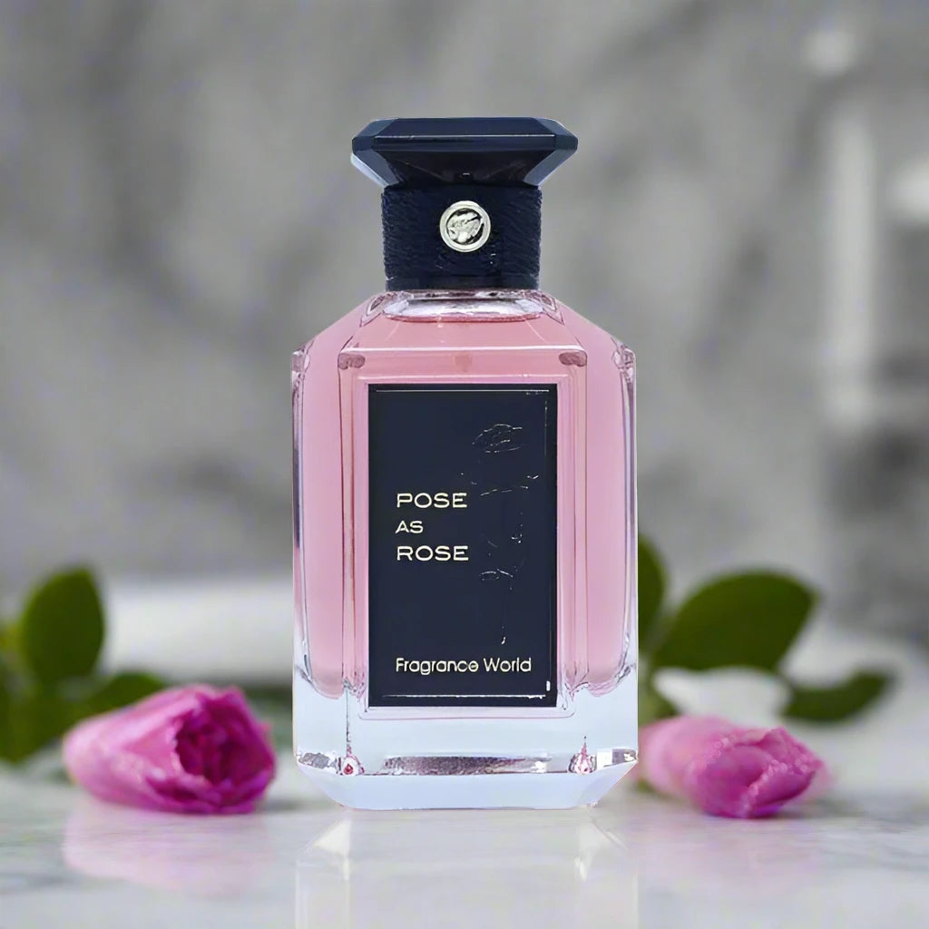  Pose As Rose Perfume 100ml EDP bottle featuring a floral design.