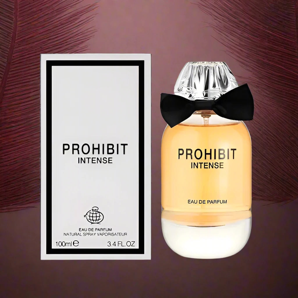 Prohibit Intense Perfume 100ml EDP by Fragrance World - Bold and captivating fragrance in stylish packaging.