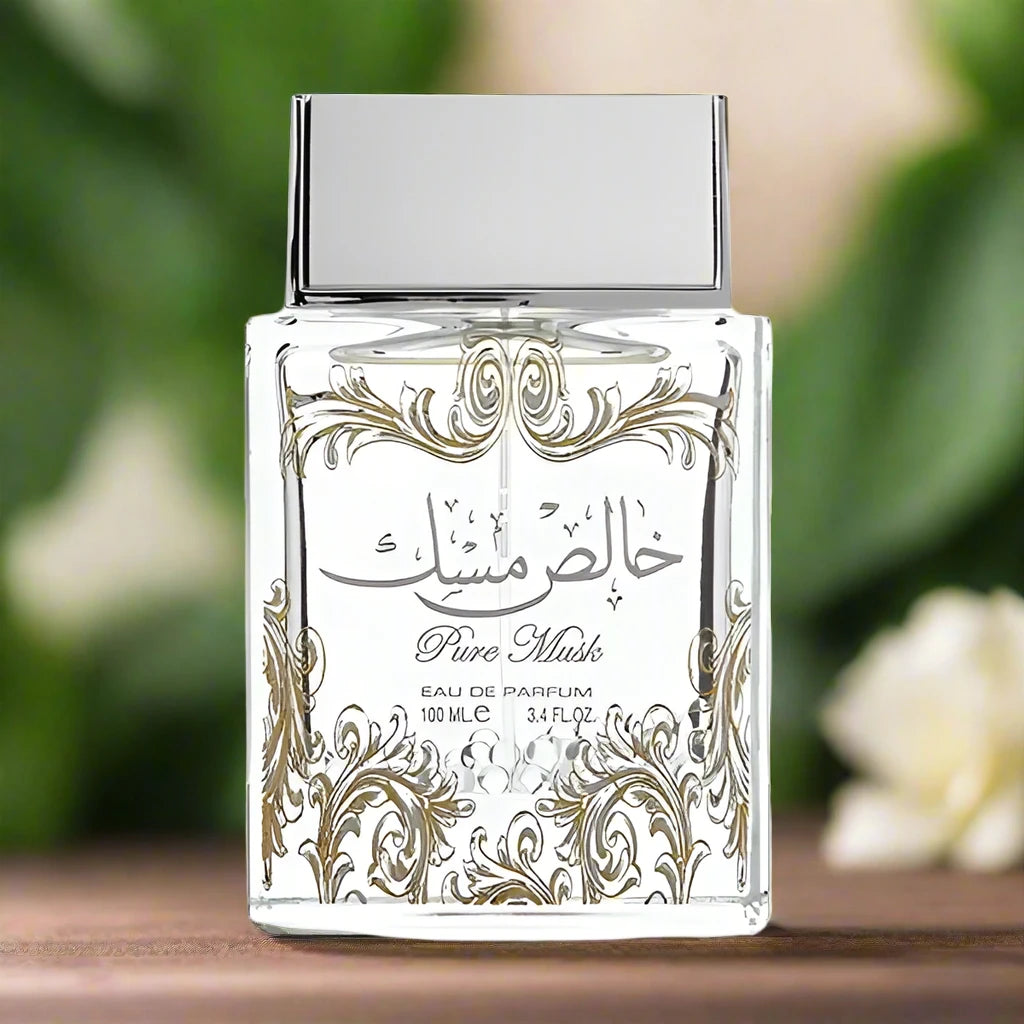 Lattafa Pure Khalis Musk 100ml Eau de Parfum bottle with a clean, elegant design.