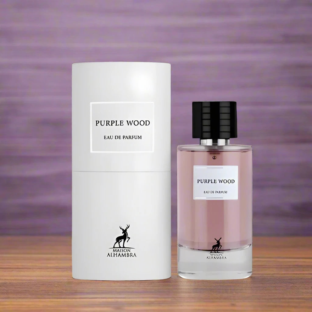 Purple Wood Perfume 100ml EDP by Maison Alhambra - Luxurious and woody fragrance with elegant packaging.