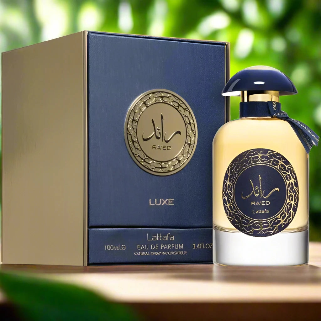 "Raed Gold Luxe Perfume 100ml EDP by Lattafa - A luxurious fragrance with a rich, opulent scent."

