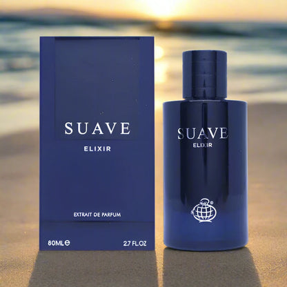 "Suave Elixir Perfume 80ml EDP by Fragrance World - A fresh, elegant fragrance with a beachy vibe."

