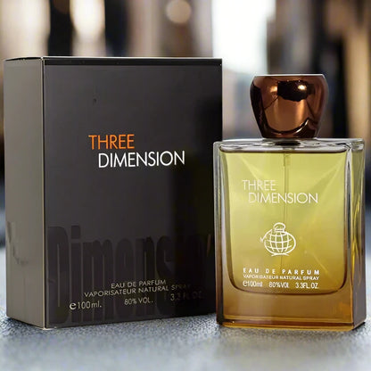 Three Dimension Perfume 100ml EDP by Fragrance World - Bold and intriguing scent in a sleek bottle.