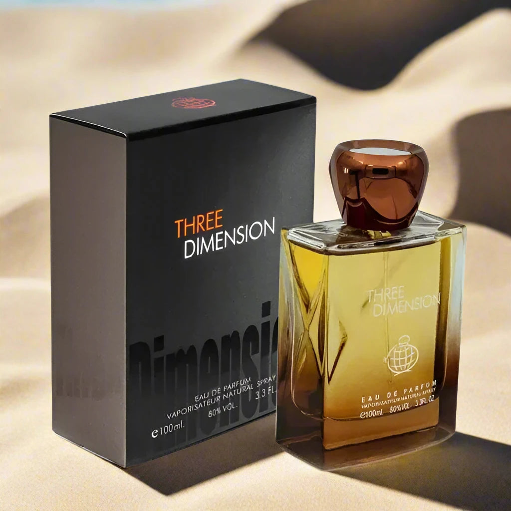 Three Dimension Perfume 100ml EDP by Fragrance World - Unique, captivating fragrance in a stylish bottle.