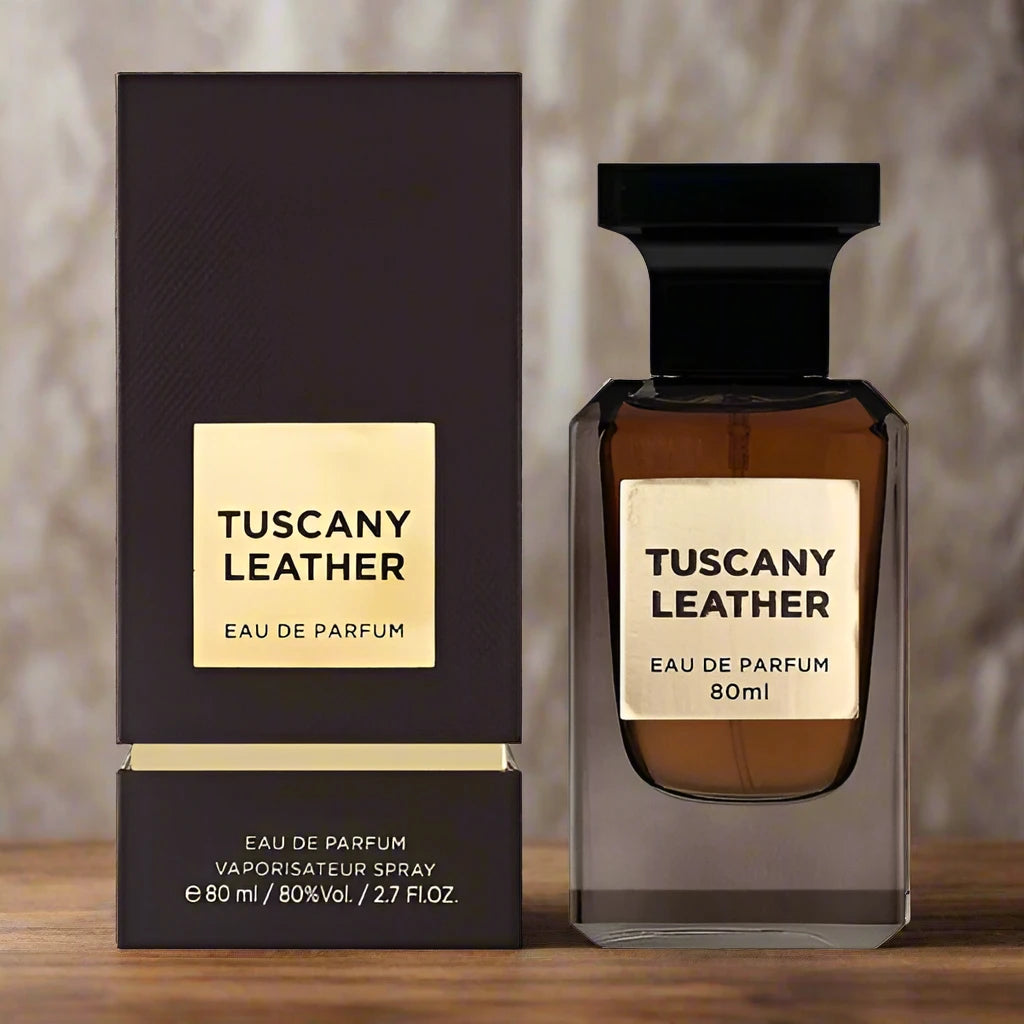 Tuscany Leather Perfume 80ml EDP by Fragrance World - A rich and refined leather fragrance.