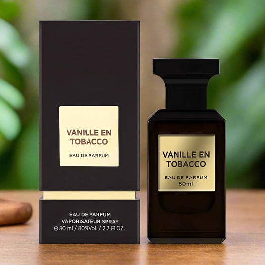  Vanille En Tobacco Eau de Parfum 80ml by Fragrance World in a sophisticated bottle.